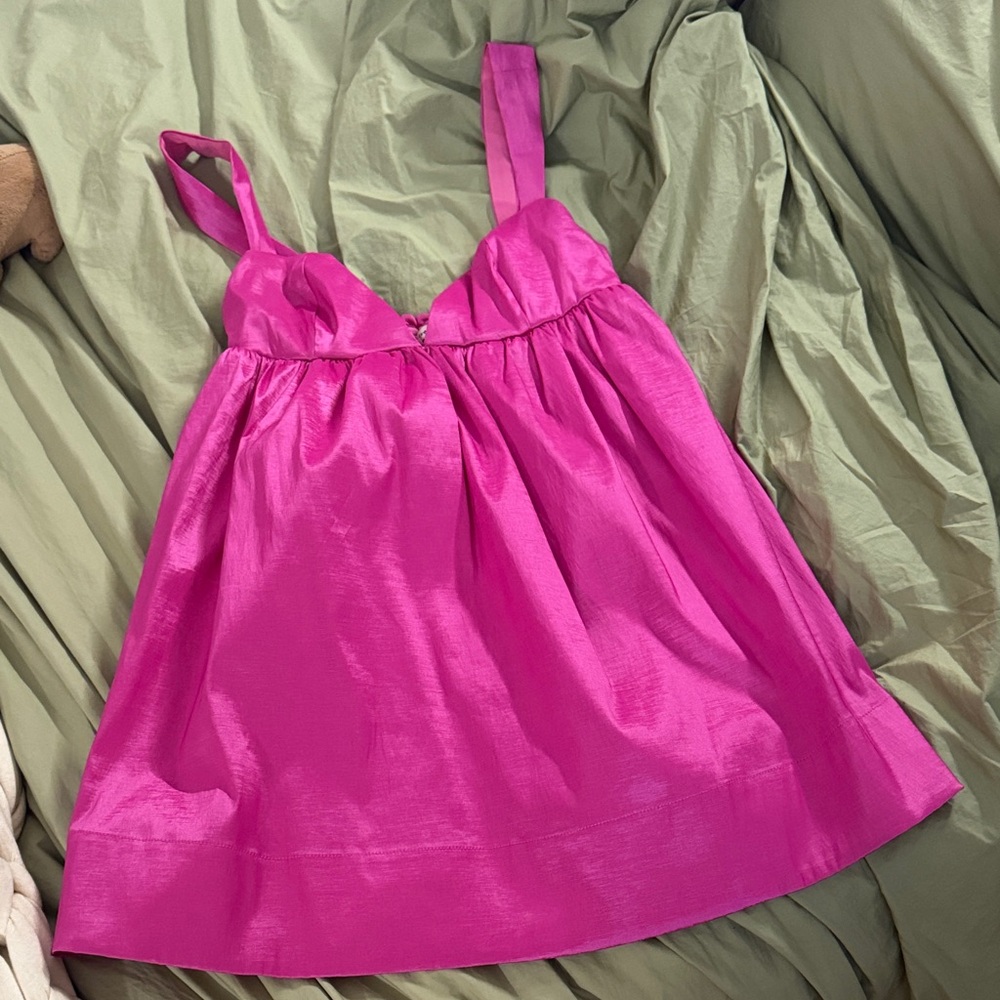 For Love & Lemons Bright Pink Babydoll Mini Dress